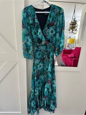 Gabby Skye Teal Floral Wrap Maxi Dress